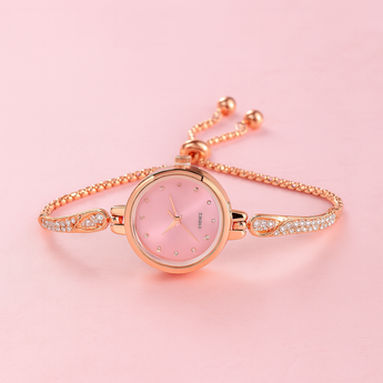 Rose Gold/Pink Adjustable Rhinestone Quartz Watch