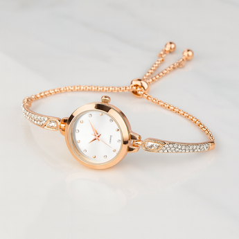 Rose Gold Adjustable Rhinestone Quartz Watch