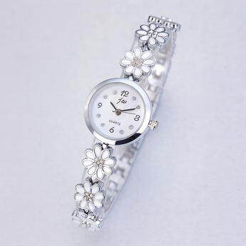 Silver Flower Quartz Adjustable Watch
