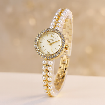 Round Gold Pearl Adjustable Watch