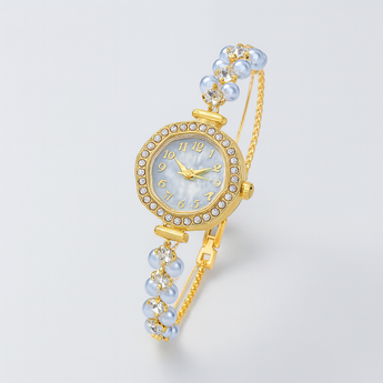 Pearl Double Row Light Blue Adjustable Watch