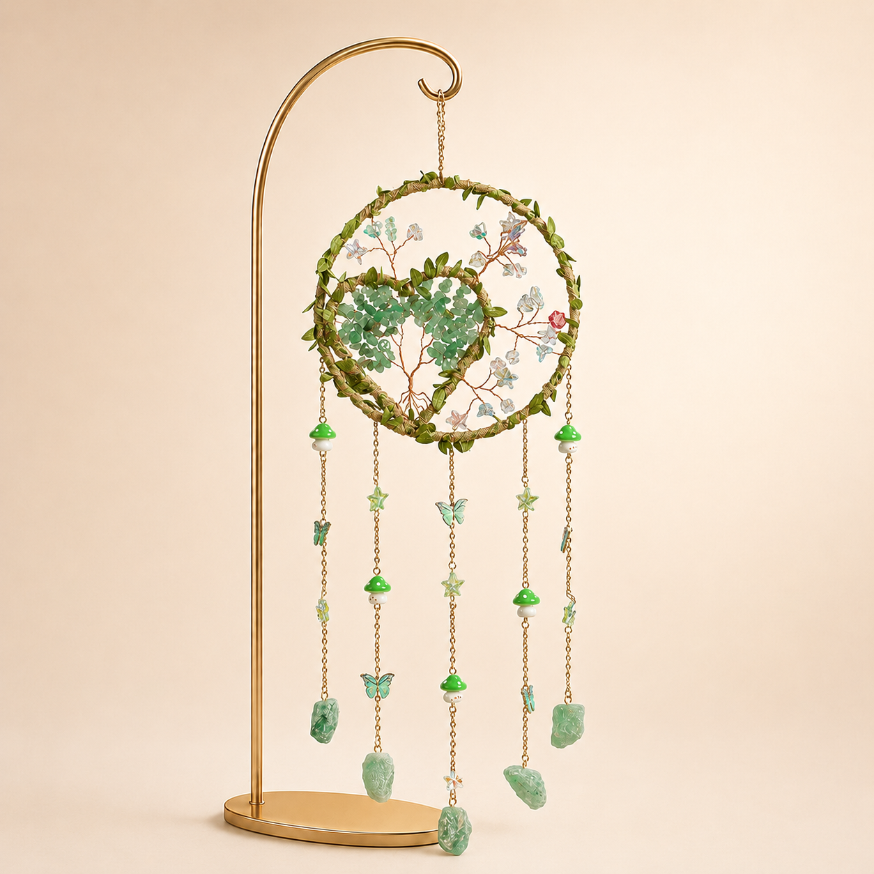 Green Aventurine Heart Tree of Life Wind Chime