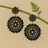 Black Natural Beads Circle Drop Earring