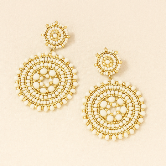 White Natural Beads Circle Drop Earring