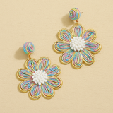 Tie Dye Woven Flower Drop Earring