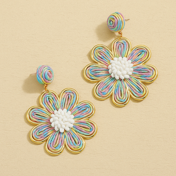 Tie Dye Woven Flower Drop Earring