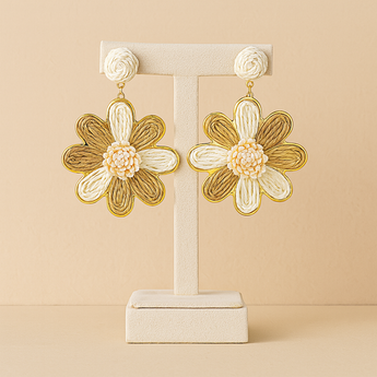 Khaki Woven Flower Drop Earring