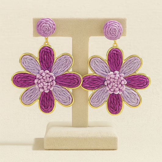 Purple Woven Flower Drop Earring