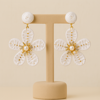 White Woven Flower Drop Earring