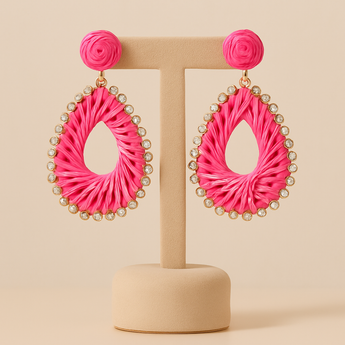 Pink Woven Teardrop Earring
