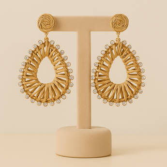 Khaki Woven Teardrop Earring