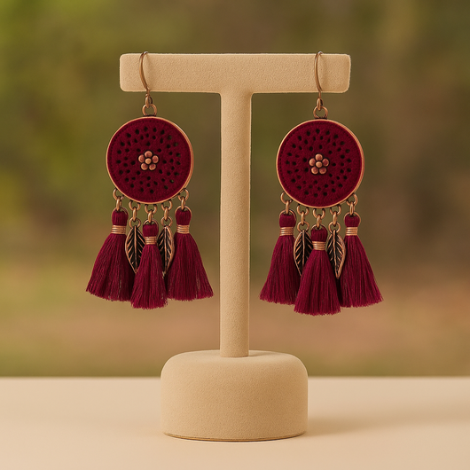 Plum Dreamcatcher Feather Drop Earring