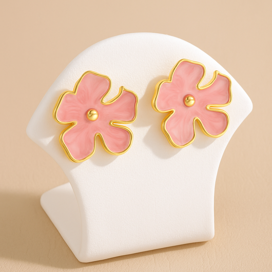 Pink/Gold Flower Stud Earring