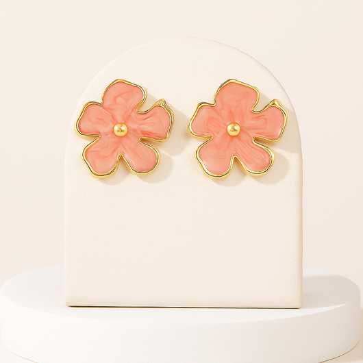 Peach/Gold Flower Stud Earring