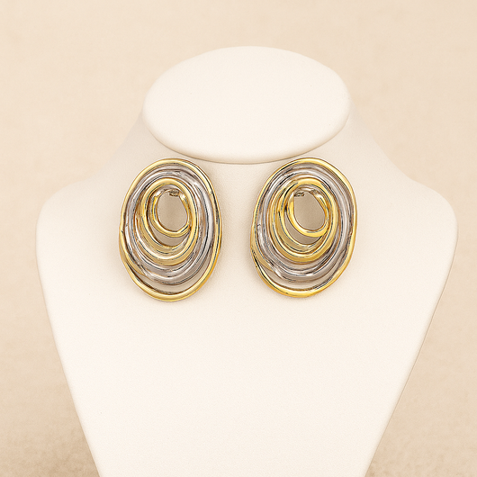 Silver/Gold Color Block Swirl Earring