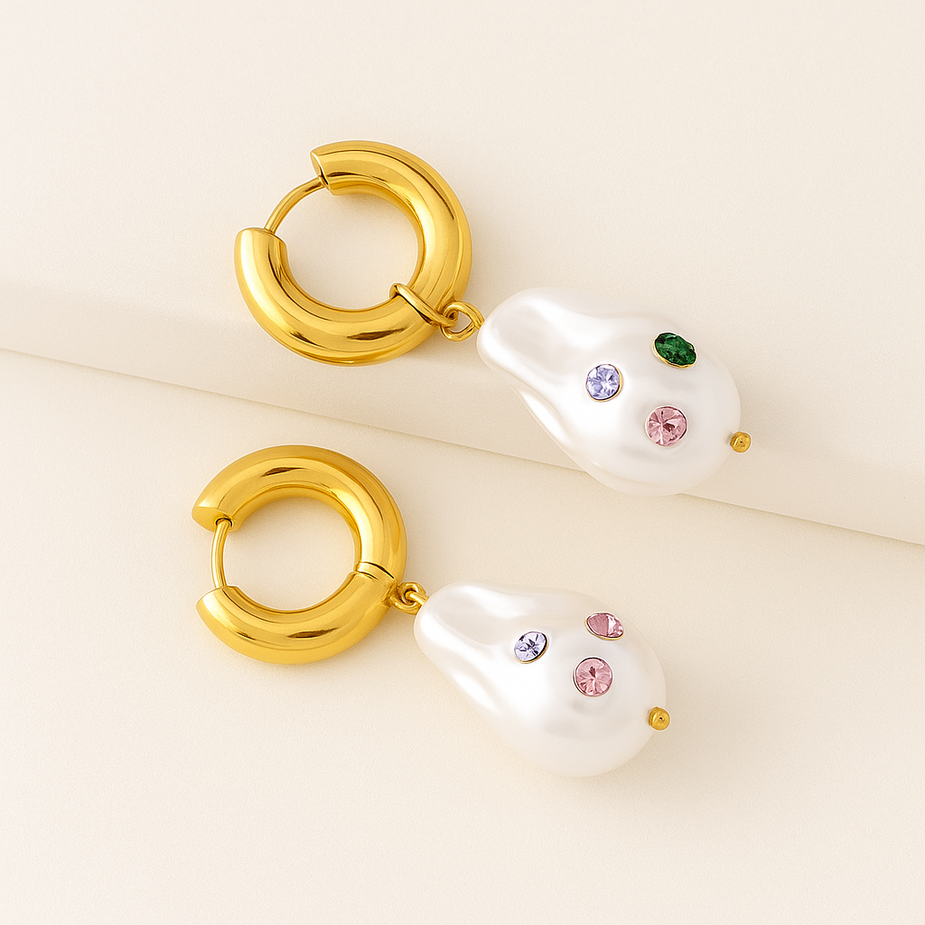 Pearl Geometric Drop Earrings