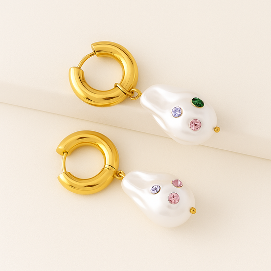 Pearl Geometric Drop Earrings
