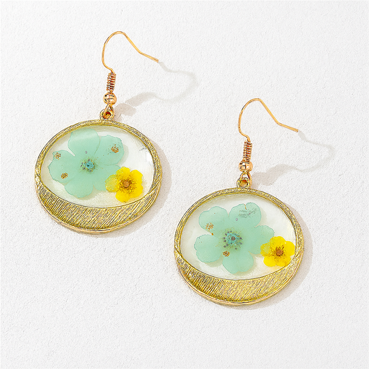 Blue/Yellow Flower Inlay Circle Drop Earring
