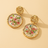Small Irregular Circle Flower Inlay Drop Earring