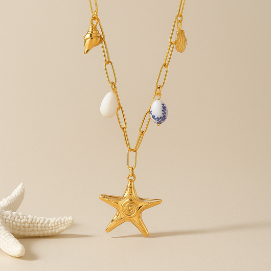 Sea Star and Shells Charms Necklace