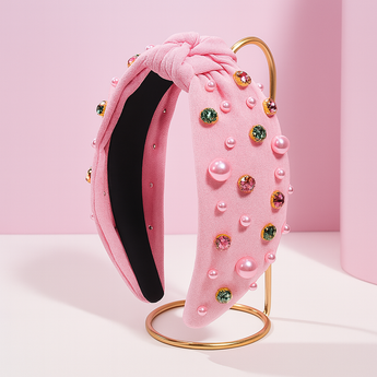 Pink Headband with Multi Color Gemstones