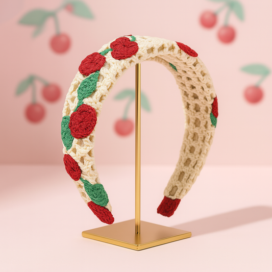 Cherry Crochet Flower Headband
