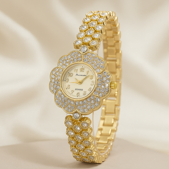 Gold Flower Rhinestone Adjustable Watch
