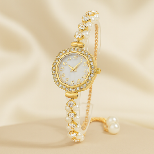 Sunflower Pearl Double Row Adjustable Watch
