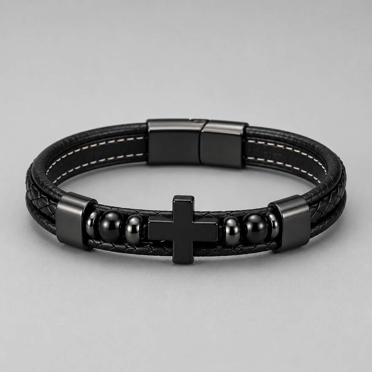 Midnight Black Cross Bracelet
