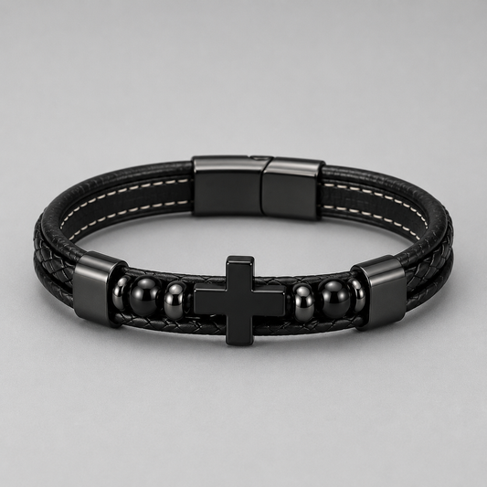 Midnight Black Cross Bracelet