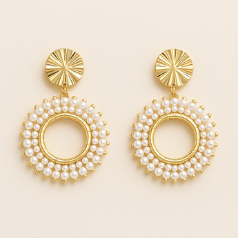White/Gold Pearl Beads Drop Earring