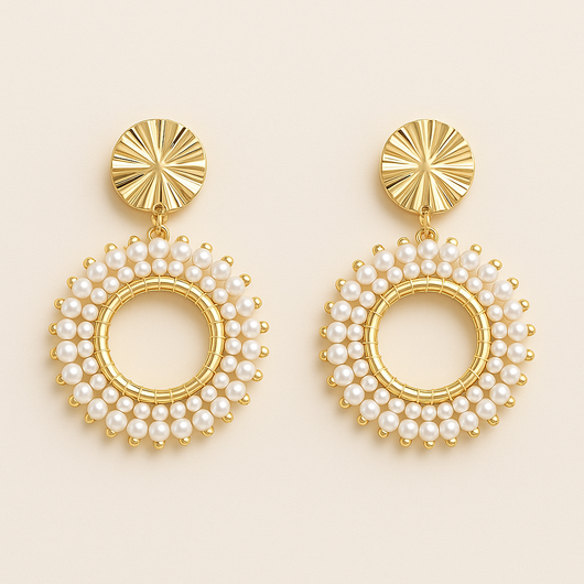White/Gold Pearl Beads Drop Earring