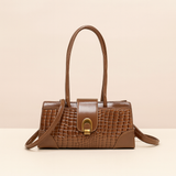 Brown Crocodile Square Crossbody Bag