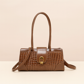 Brown Crocodile Square Crossbody Bag