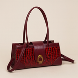 Wine Crocodile Square Crossbody Bag