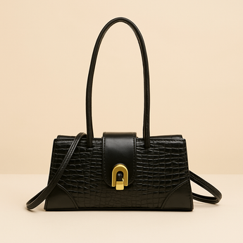 Black Crocodile Square Crossbody Bag