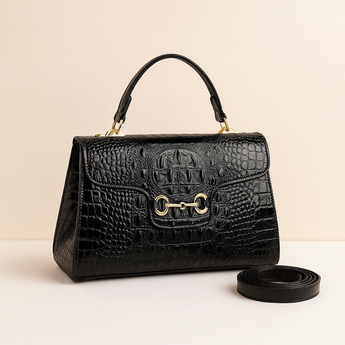 Black Crocodile Square Flip Cover Shoulder Bag