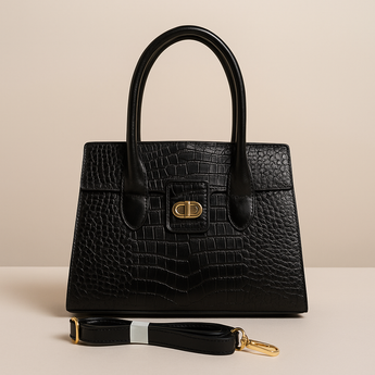 Black Crocodile Square Handbag