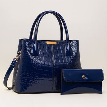 Navy Pillow Shape Crocodile Style Flip Cover Bag Set