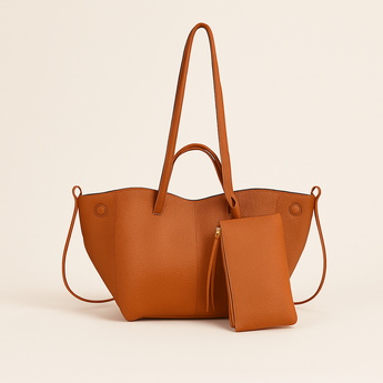 Brown Tote Bag with Pouch