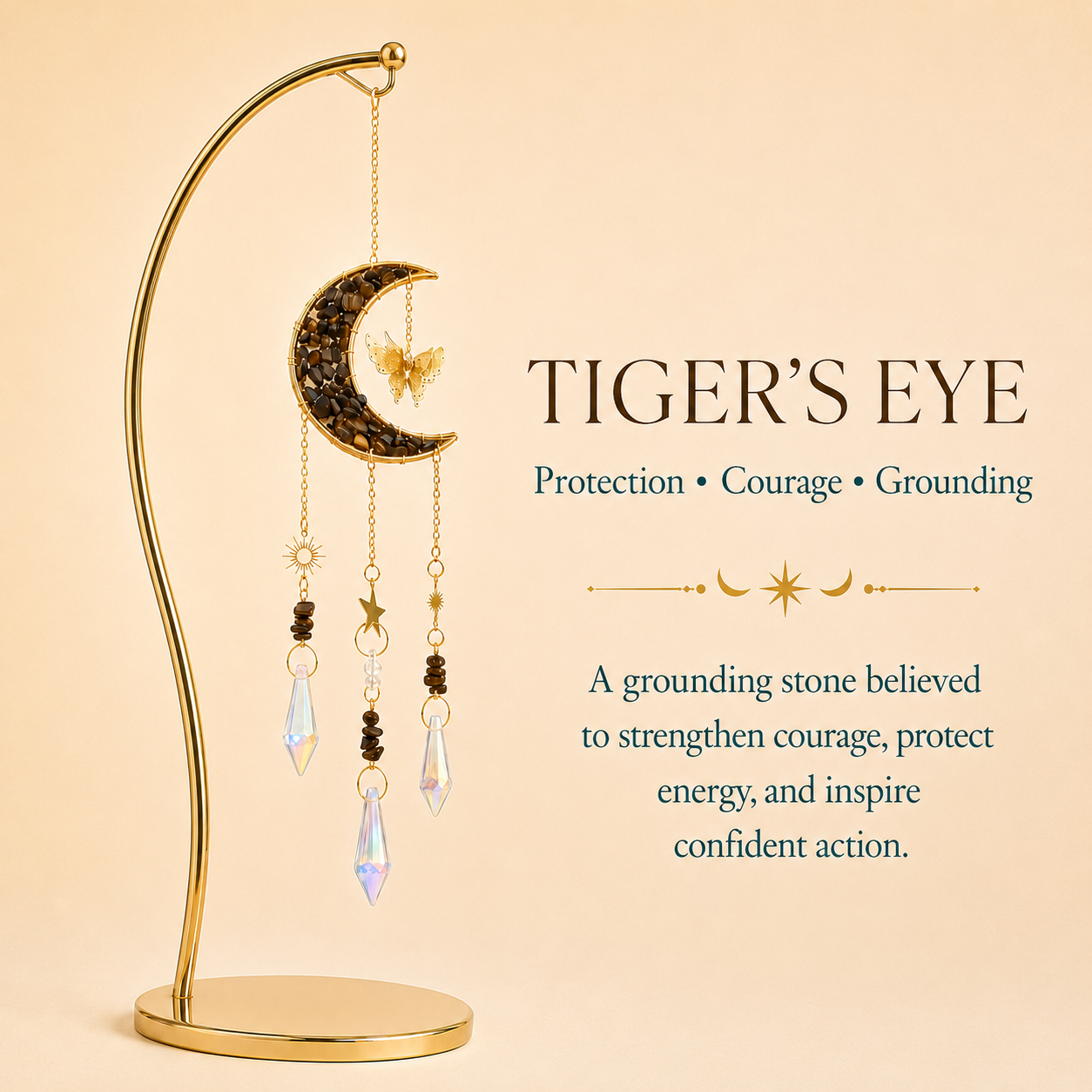 Tiger Eye Crescent Moon Wind Chime