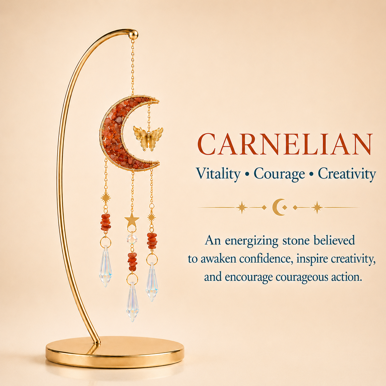 Carnelian Crystal Crescent Moon Wind Chime