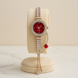 Red Rhinestone Quartz Adjustable Watch