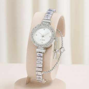 Silver Rhinestone Quarts Adjustable Watch