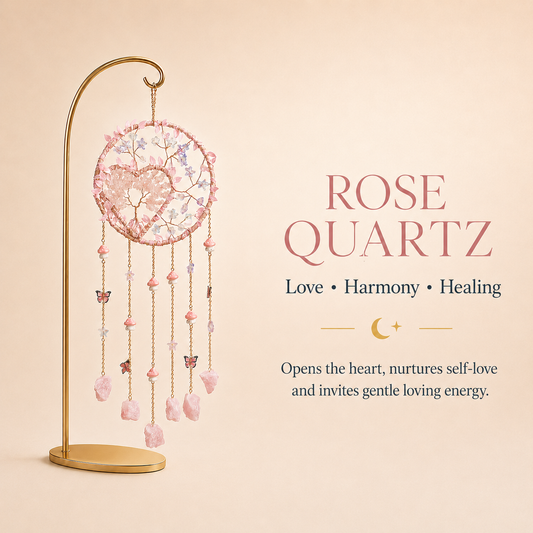 Rose Quartz Heart Tree of Life Wind Chime