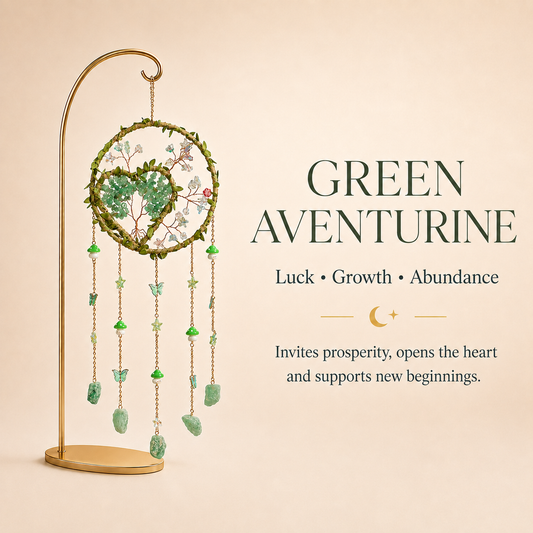 Green Aventurine Heart Tree of Life Wind Chime