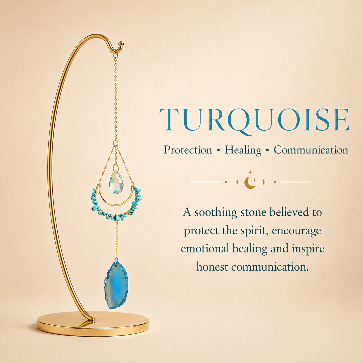 Turquoise Crescent Moon Wind Chime