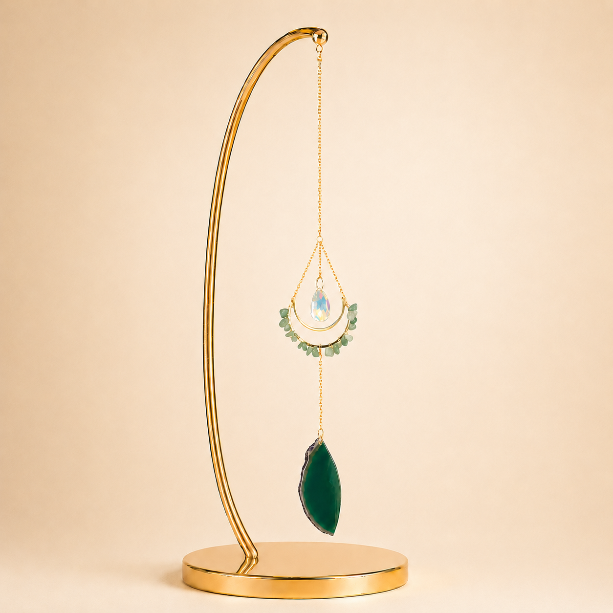 Green Aventurine Crescent Moon Wind Chime