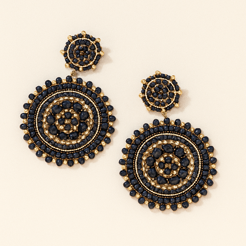 Black Natural Beads Circle Drop Earring