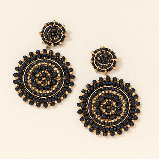 Black Natural Beads Circle Drop Earring
